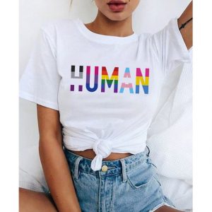 T shirt femmes Human LGBT arc-en-ciel